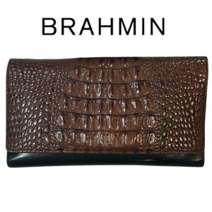 Brahmin VINTAGE Black Leather and Croc‎ Embossed Wallet
